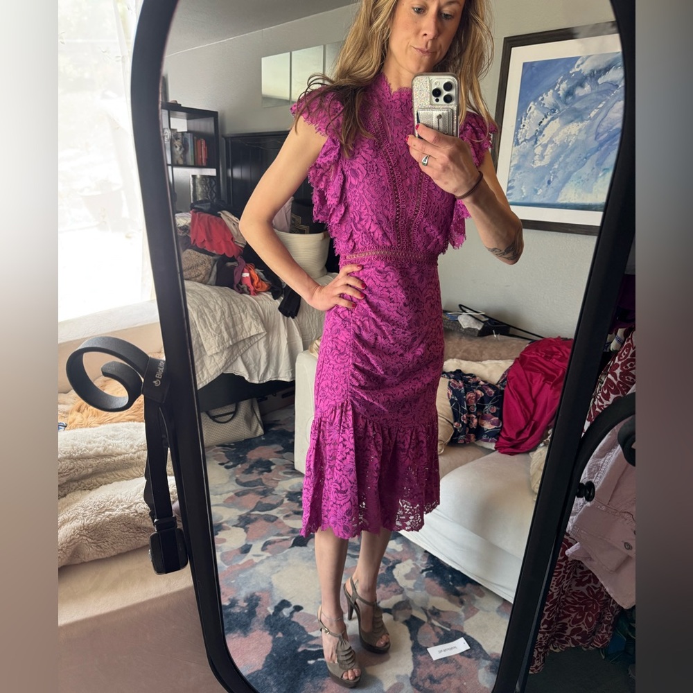 Saylor Stunning Fuschia Elegant Pink Lace Dress - Picture 8 of 11